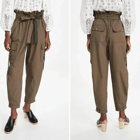 Ulla Johnson Size 8 Fatigue Green Willett Cotton Poplin Utility Cargo Pants - Picture 1 of 15